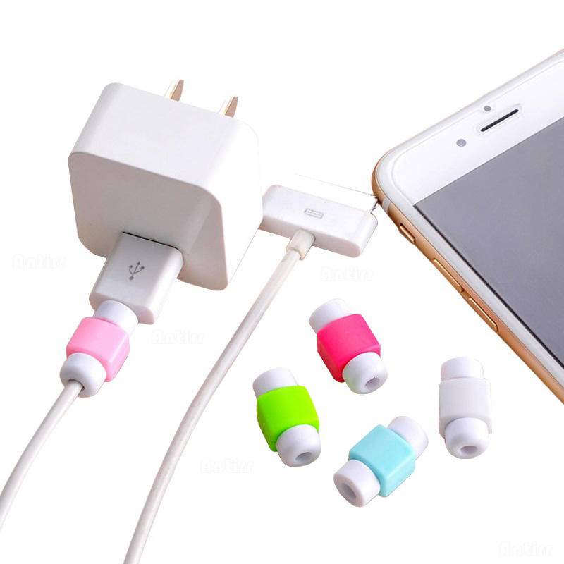 Pelindung Kabel Data / Charger USB Bahan Silikon Warna Acak Untuk Apple iphone / Samsung