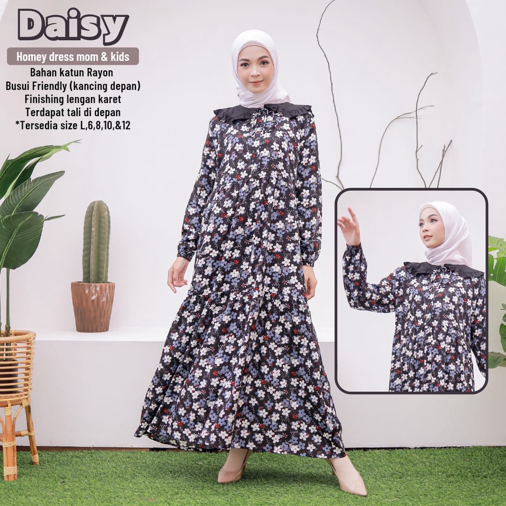 New_Gamis Dewasa Jumbo/Homey Dress Daisy Couple mom &amp; kids_Bahan Katun Rayon Premium-Motif Bunga-Nyaman Dipakai