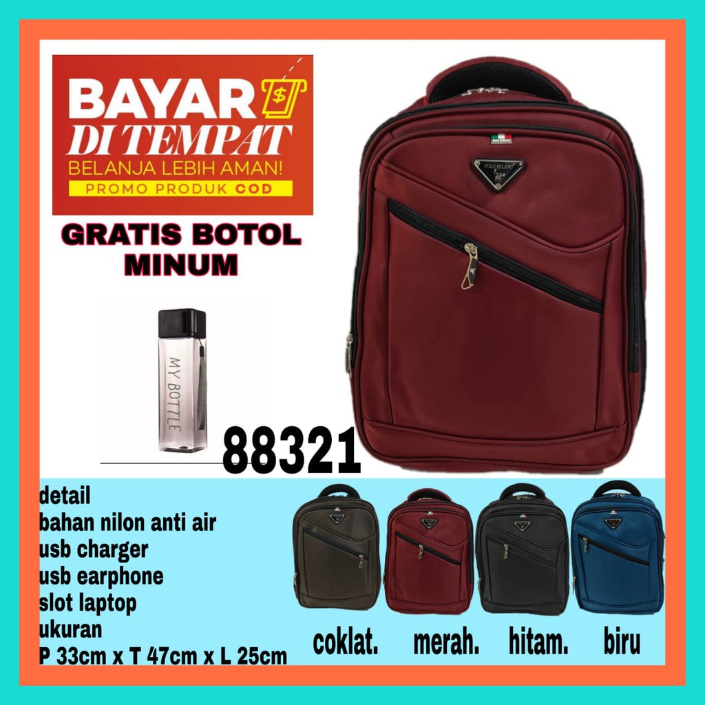 TAS RANSEL LAPTOP Tas Pria POLO MILANO 88321 - RANSEL SEKOLAH PRIA / WANITA MULTIFUNGSI ANTI AIR MURAH BANGET