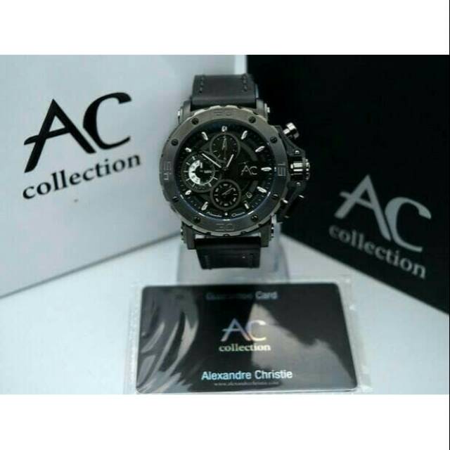 Jam tangan laki-laki Alexandre Christie collecttion original ac9205 full black tali kulit