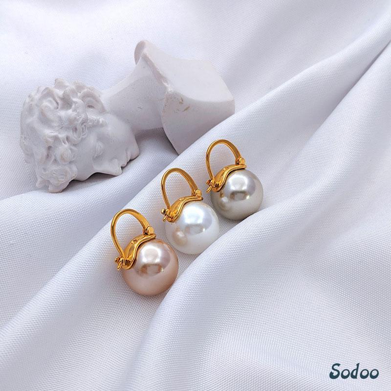 Anting Mutiara Besar Gaya Retro Korea anting titanium Anting tusuk Aksesoris Fashion