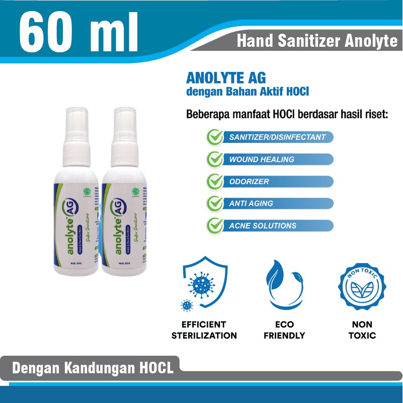 Hand Sanitizer Spray Anolyte AG (HOCL) 60 ml Aman Jika Terkena Wajah