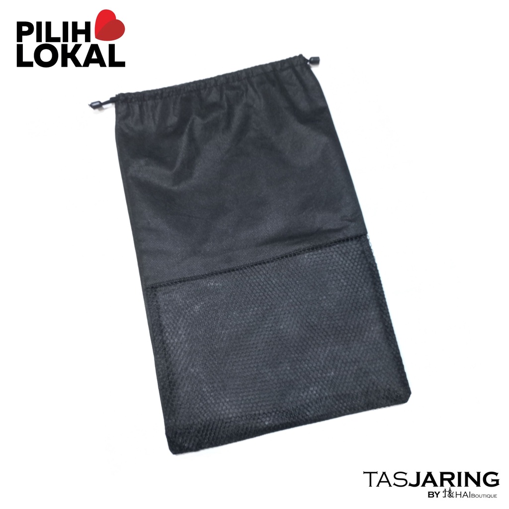 Tas Jaring Serut Murah Polos - Pouch Bag Pria Wanita Bahan Jaring Tas Handuk Pouch Alat Mandi Hitam Serbaguna Organizer - Tas Jala - Tas Sepatu - Tas Makeup - Tas Sandal - Tas Jaring Sandal Gunung - Tas Accesories Murah - Net Foam - Pouch Jaring Premium