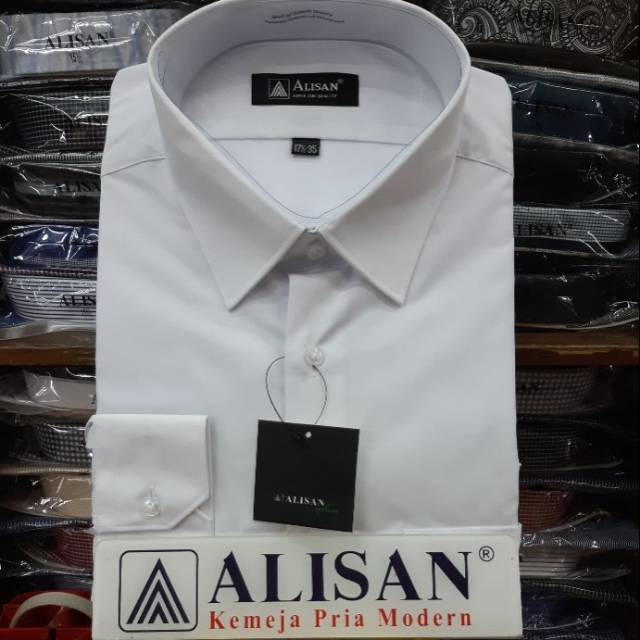 Kemeja Alisan putih polos lengan panjang