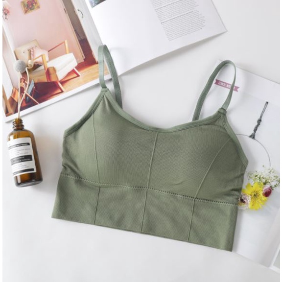 HC Bra Sport Wanita tanpa kawat Model Seamless kode B400 dengan Tali Strap Isi Busa Bergaya Sexy-HC3504 HIJAU