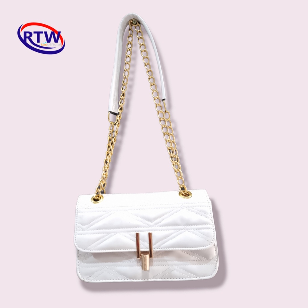 Tas Selempang Bahu Wanita Korea Shoulder Bag PU Leather Tuup Kunci Tali Rantai