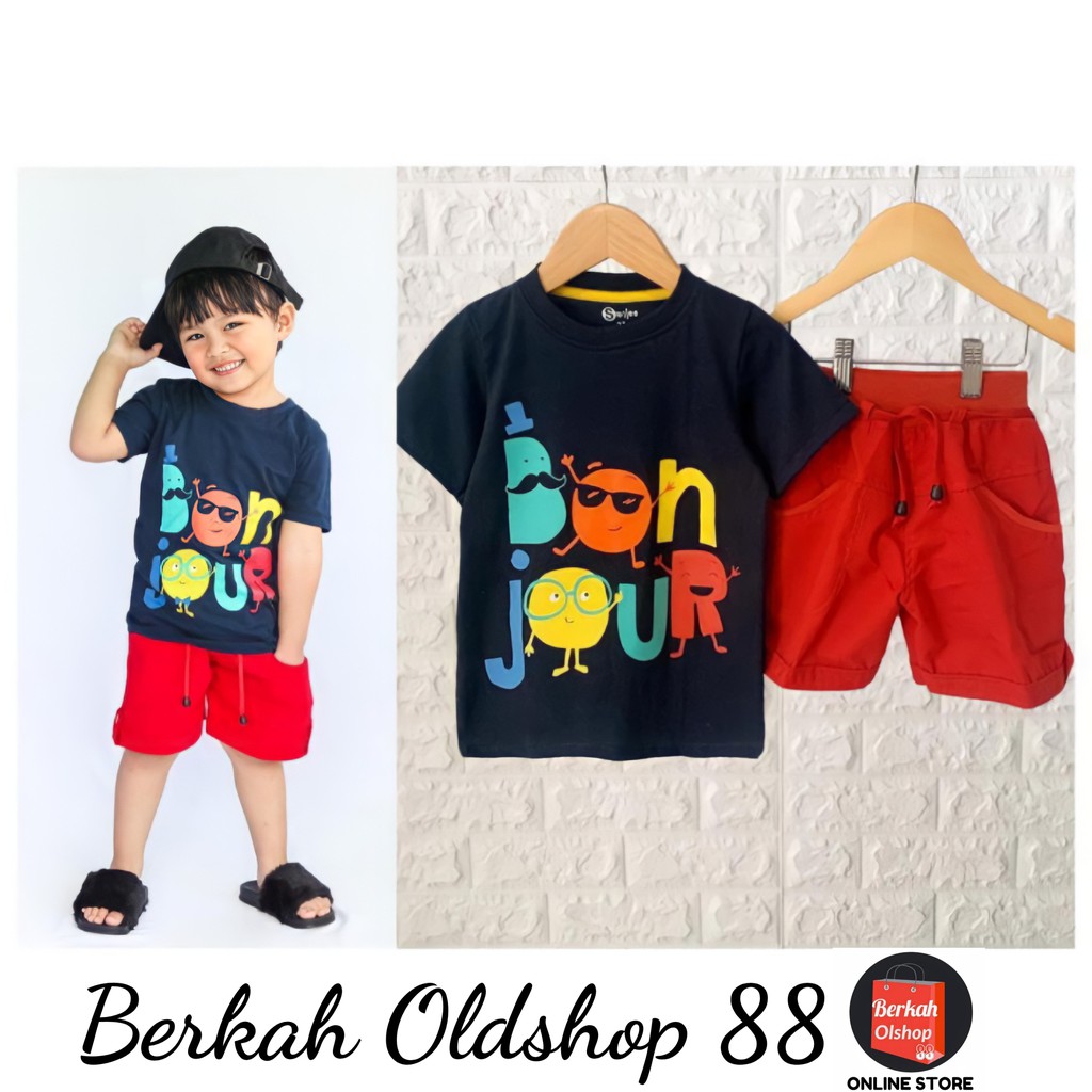Berkah Oldshop 88 - Setelan Stelan Set Pakaian Fashion Anak Laki Laki Cowok Cowo Lengan Pendek 1 2 3 Tahun