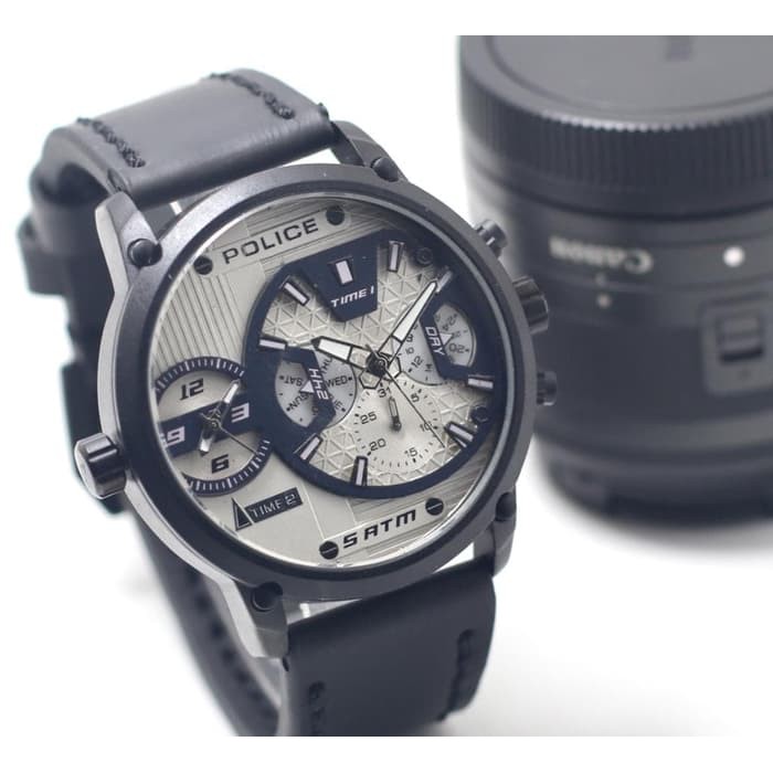 JAM TANGAN PRIA POLICE DOUBLE TIME DATE -HARINYA MATI- ( ADA 3 WARNA) - I BLK