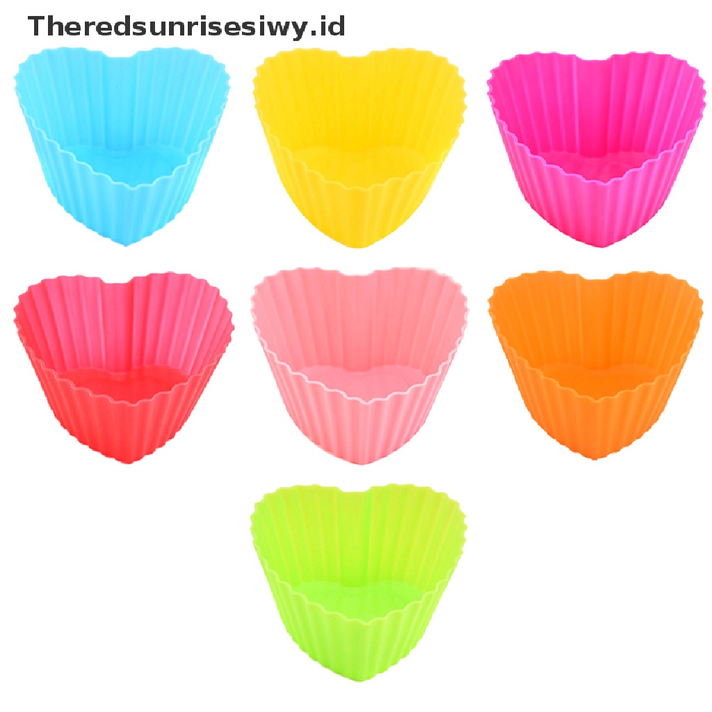 # Alat Rumah Tangga # 1 / 7pcs Cetakan Kue Muffin Bentuk Hati Bahan Silikon Tahan Panas