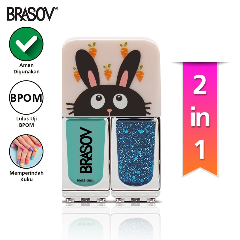 BRASOV Nail Polish 2 In 1 6 ML Kutek / Kutek 2in 1 Cat Kukut Warna Random BPOM