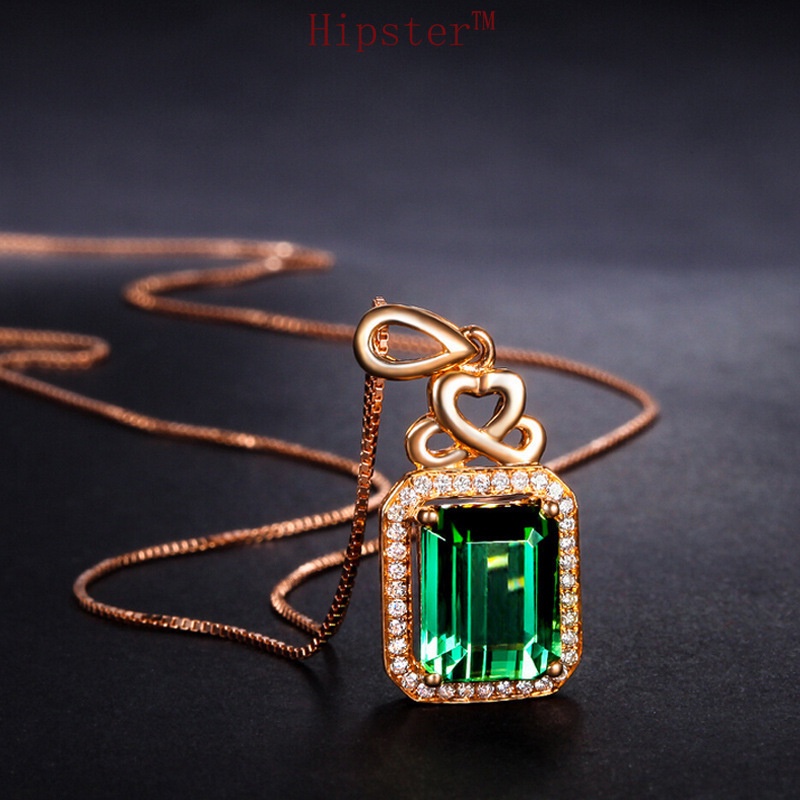 Fashion Classic Hot Sale 18K Rose Gold Square Emerald Necklace