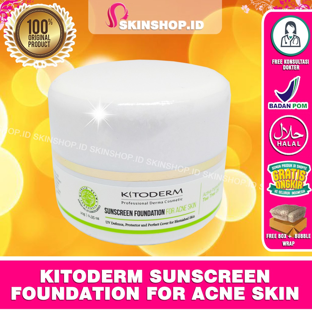 Kitoderm Sunscreen Foundation For Acne Skin 10gr Original / Alas Bedak Kulit Berjerawat BPOM Aman