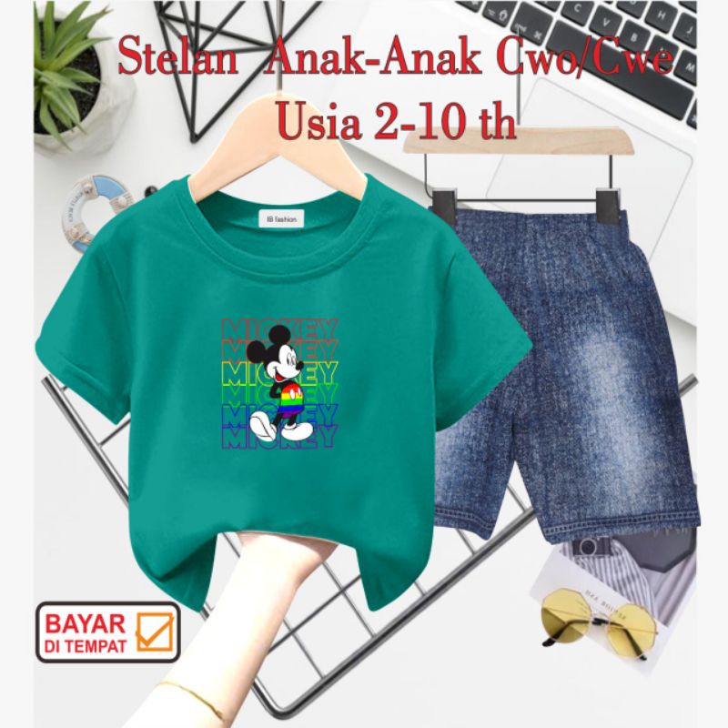 ((IB))SETELAN ANAK2 UNISEX SEMI JEANS/M1CK3Y DIGITAL SABLON