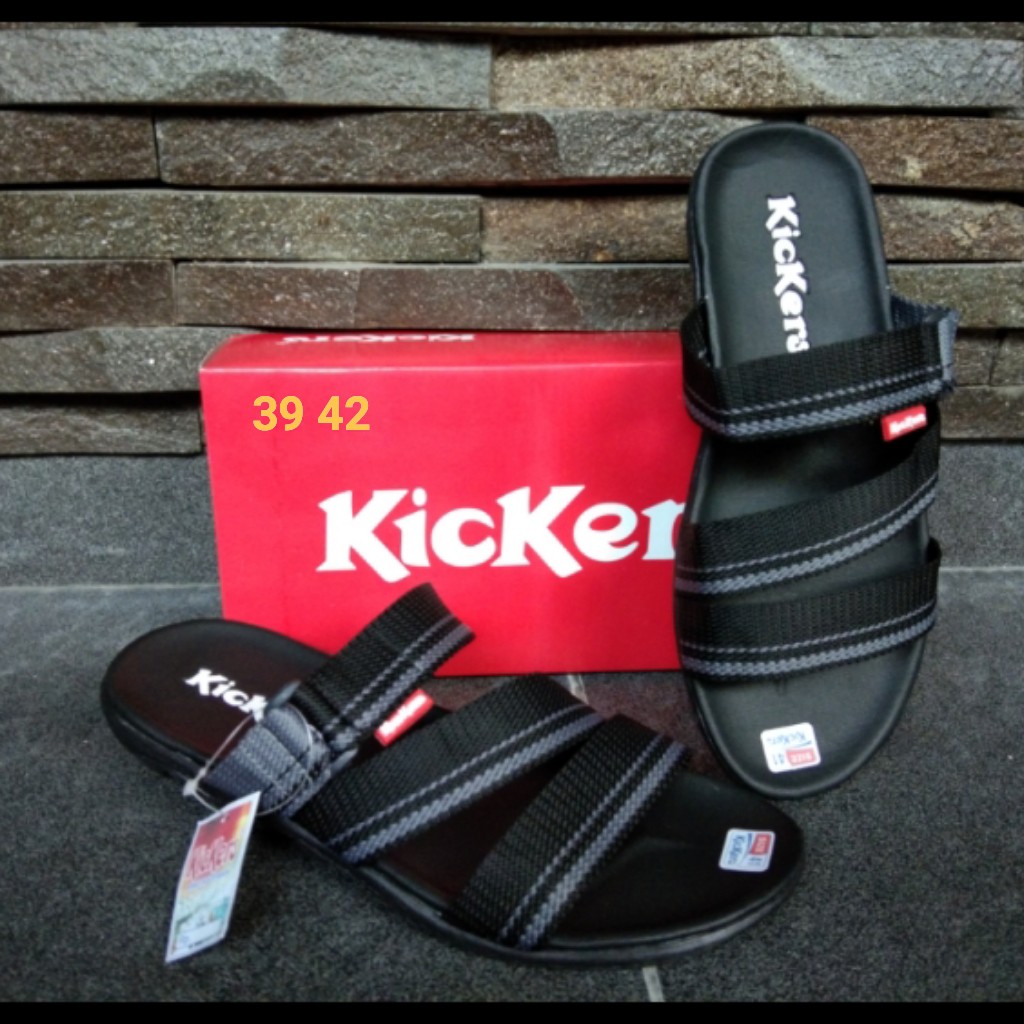 Kickers sendal slop tali 3 bisban Hitam terlaris terbaru solo sandal pria termurah