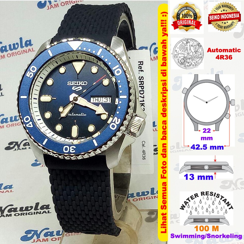 Seiko 5 Sports SRPD71K2 Automatic Blue Dial - Jam Tangan Pria SRPD71