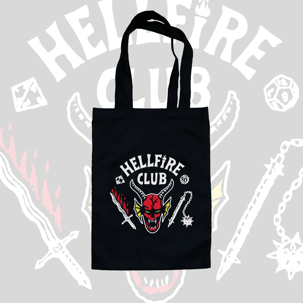 TOTE BAG HITAM - STRANGER THINGS -HELLFIRE CLUB