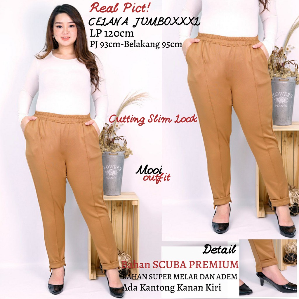 Mooi Outfit - Celana Jumbo Scuba Xxxl - Celana Jumbo Wanita Celana Bigsize Wanita / Celana Kantor Jumbo Wanita