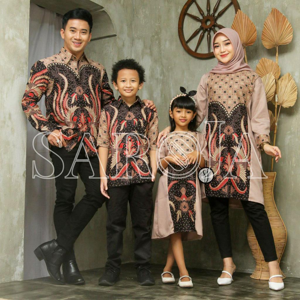 Couple Batik Keluarga Tunik DRESS Manuk Kembar Kombinasi Crep Premium