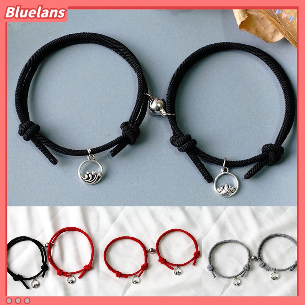 Bluelans 2Pcs Adjustable All-match Magnet Couple Braided Bracelet Fashion Jewelry