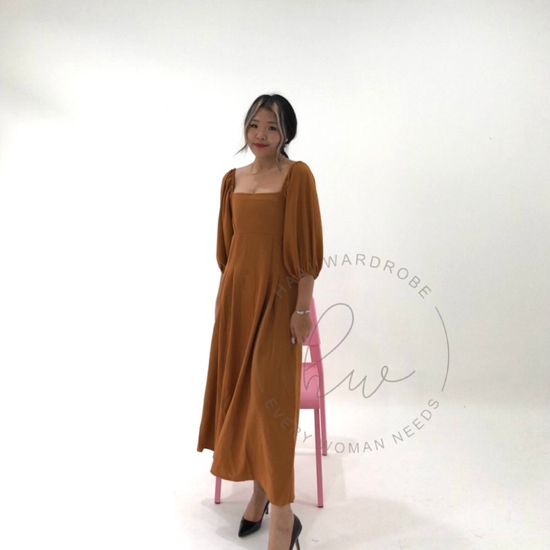 HW - Aurora Maxi Dress - 323 - Square Neck Dress Gaun Pesta Gaun Kondangan Dress Balon Lengan Trumpe