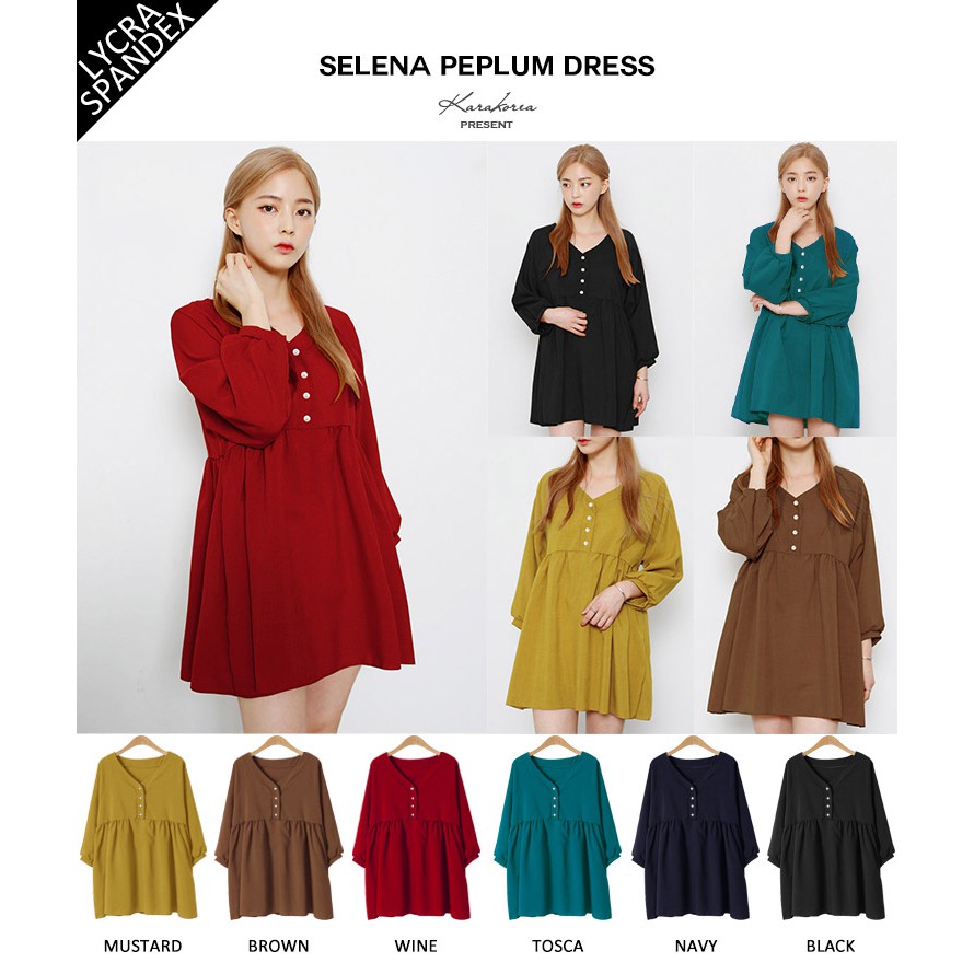 KARAKOREA Selena Peplum Dress KEMEJA KANTOR LYCRA SPANDEX/Dress Korea