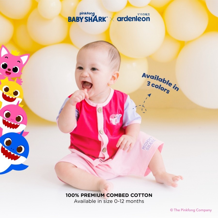 ARDENLEON x Pinkfong Baby Shark Baby Button Short Setelan Bayi 1.0