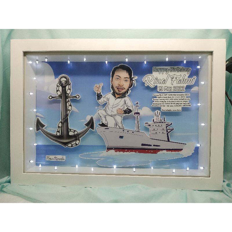 karikatur + pigura 3D dan lampu