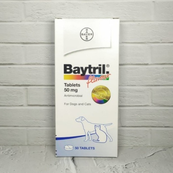 Baytril Flavour Tablet 50 MG Obat Antibiotik Anjing Kucing Per Tablet