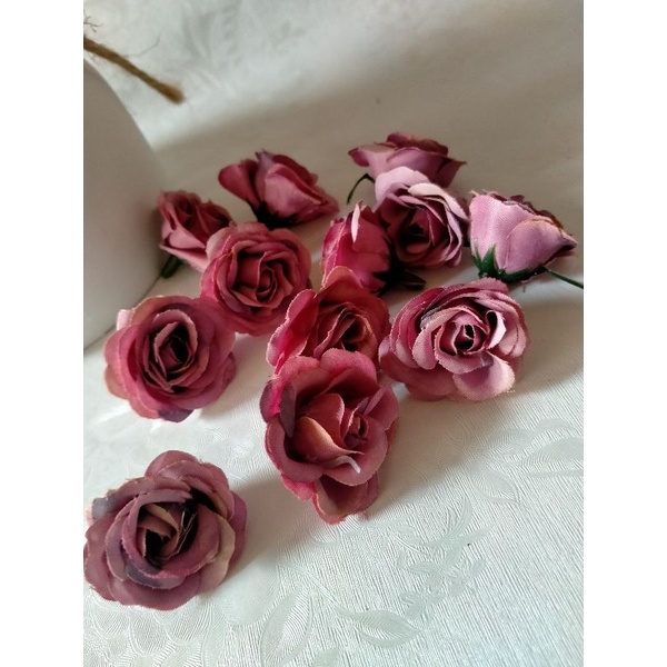 Kepala bunga mawar peony kelopak bunga artificial kecil hiasan dekorasi mahar craft-Ungu tua