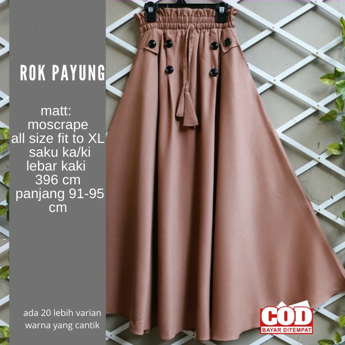 ROK PANJANG PAYUNG JUMBO WANITA BAHAN MOSCRAPE BAWAHANA WANITA MUSLIM ROK KAIN KANCING CEWEK