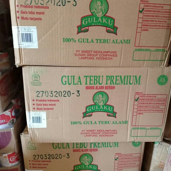 

Gula pasir GULAKU STICK / 1 karton isi 6 pack / 1 pack isi 250 sachet