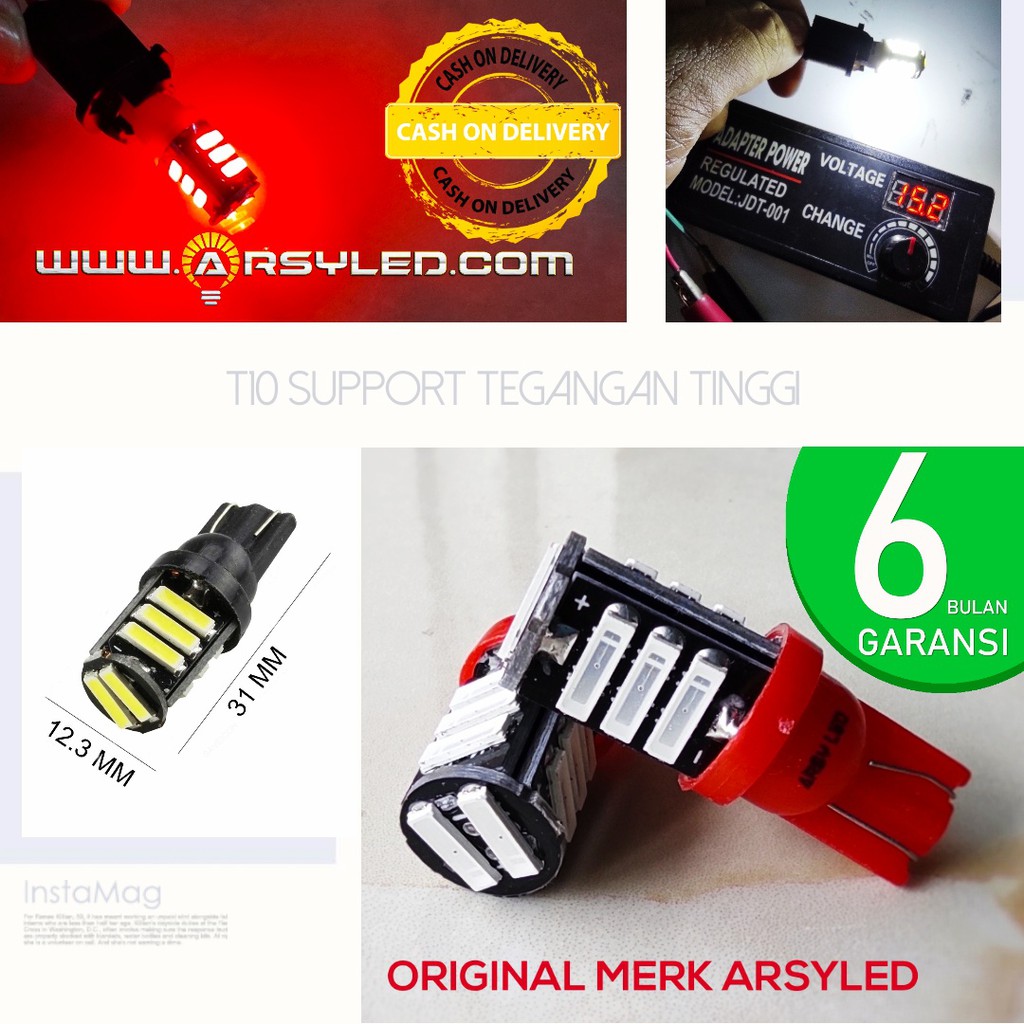 Lampu Led senja Motor Mobil T10 7014 11 titik Sein Mundur Super Terang Beat Vario Mio Garansi-merah