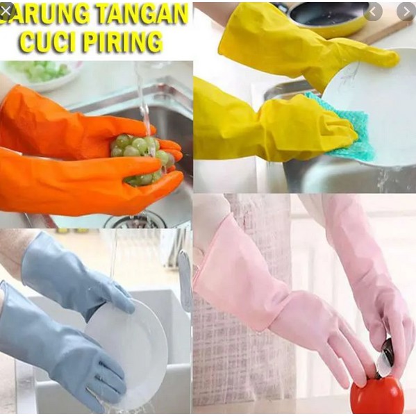 Sarung Tangan KARET Latex / Sarung Tangan Cuci Piring Mobil Kimia ORANGE ORANYE