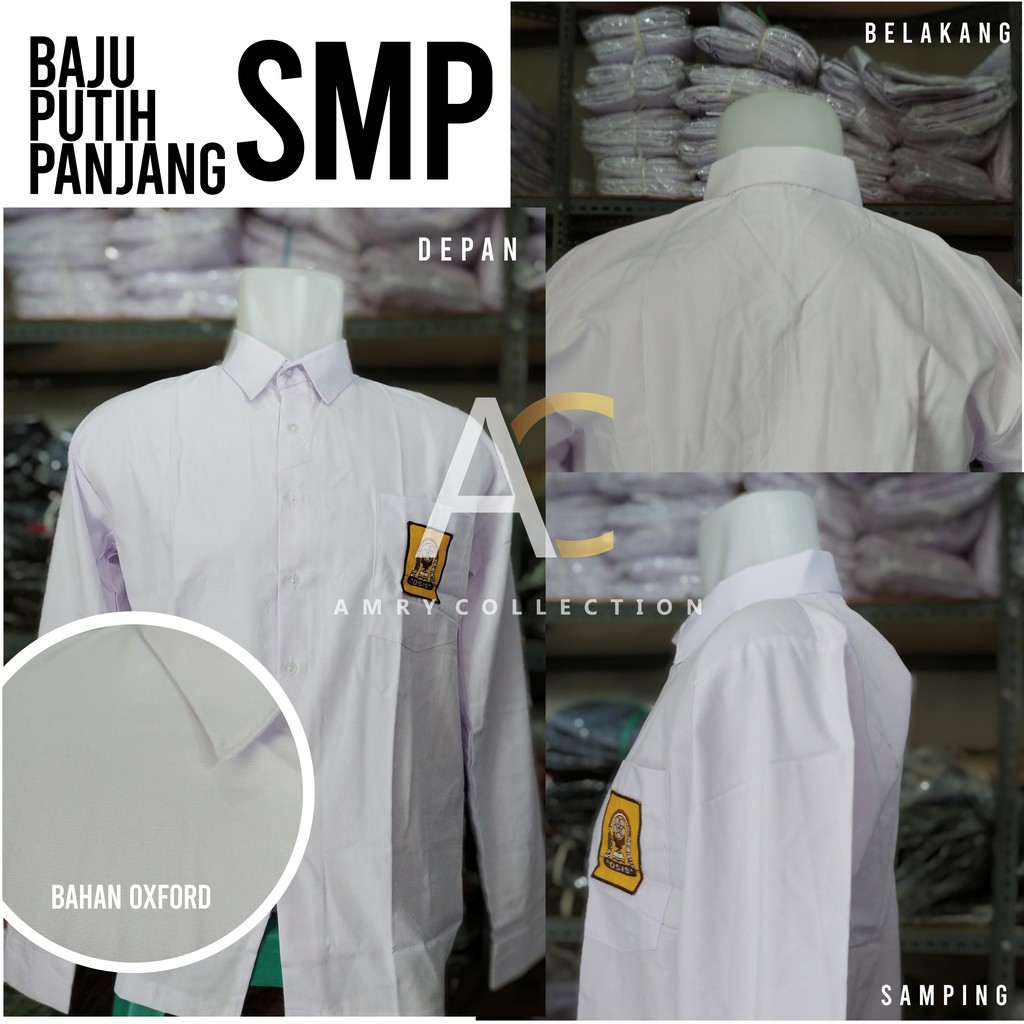 Baju putih SMP bet bordil Seragam sekolah Kemeja panjang Bahan Oxford Sari warna / GS