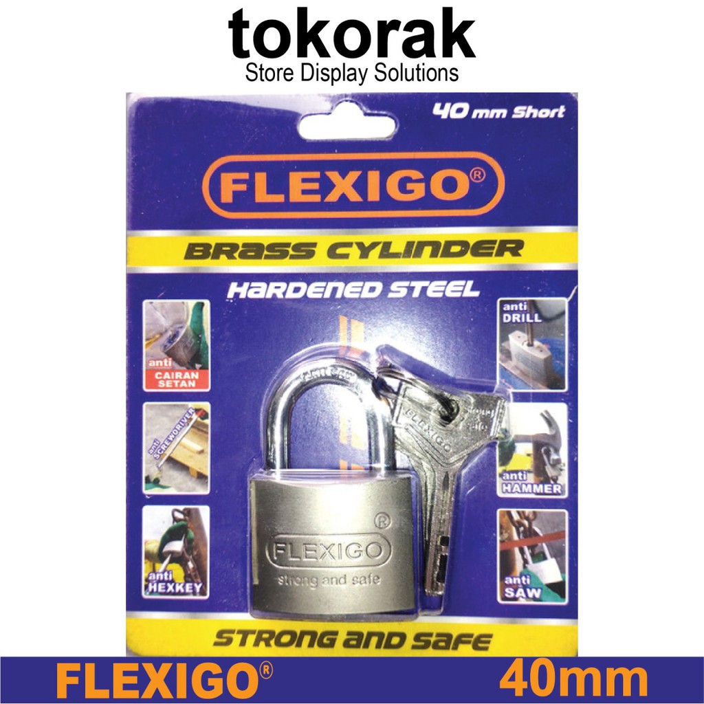 GEMBOK FLEXIGO BRASS 40MM PENDEK SHERLOCK ANTI CAIRAN POTONG PALU GUDANG RUKO