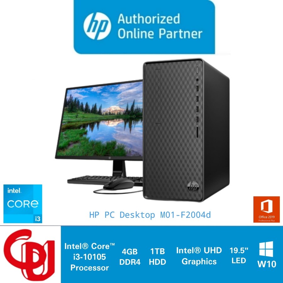 HP - PC Desktop M01-F2004D i3-10105 4GB 1TB HDD 19.5" Win 10 + OHS