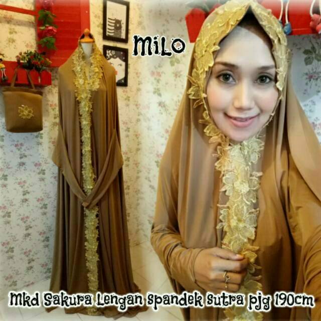 Mukena dubai berlengan mewah premium spandek sutra terusan bordir sakura coklat milo eksklusif