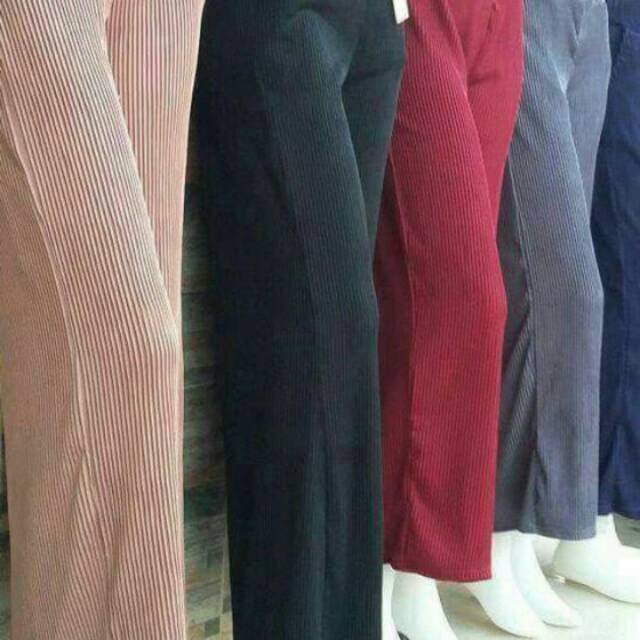 Kulot plisket wanita bahan berserat dan bertekstur