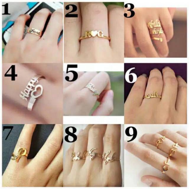 cincin nama titanium lapis emas ukir nama sendiri