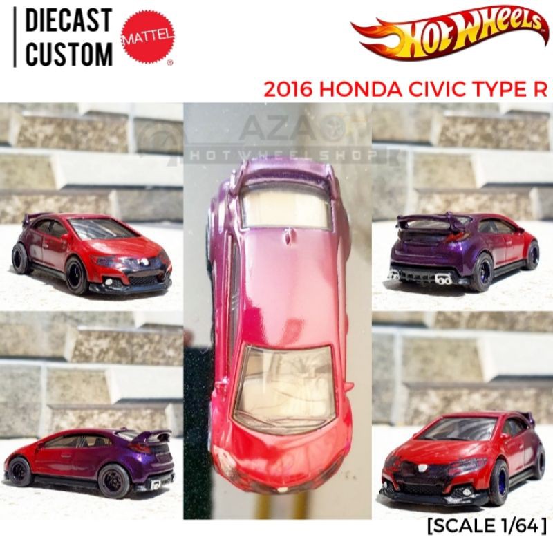 Hot Wheels 2016 Civic Type R Custom Repaint 3 Colors Ban Karet Detailing HW Hotwheels