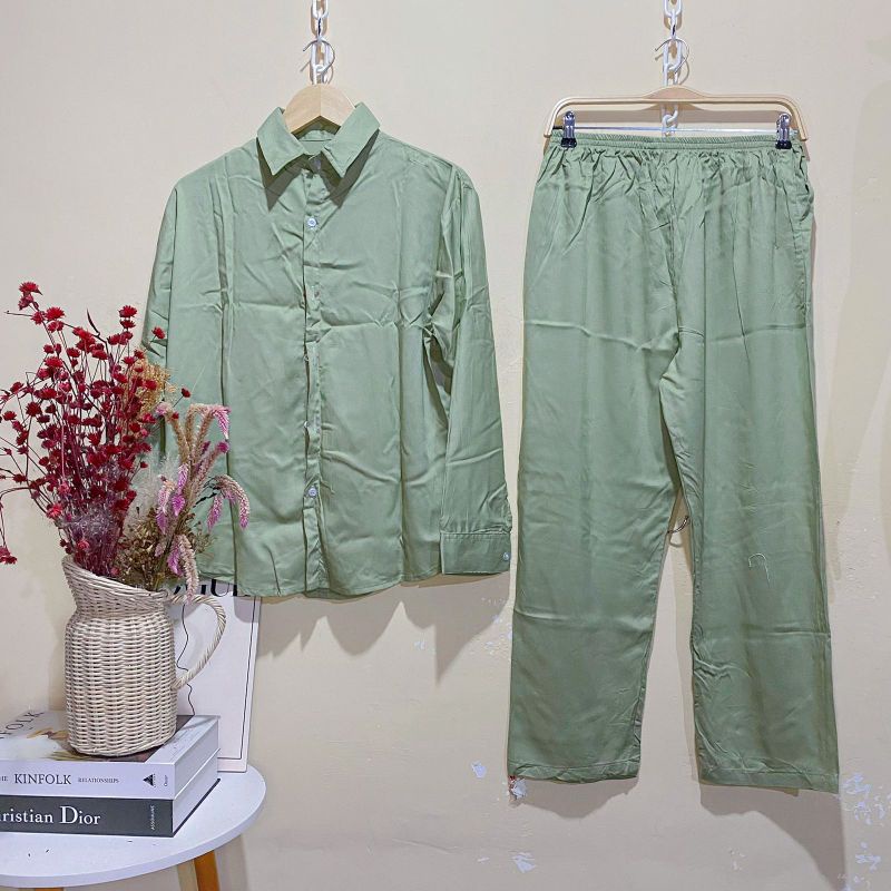 ONE SET RAYON FULL KANCING (PILIH MOTIF) / PIYAMA RAYON WANITA MURAH / PAJAMAS BUSUI / DAILY SET-KC Mint