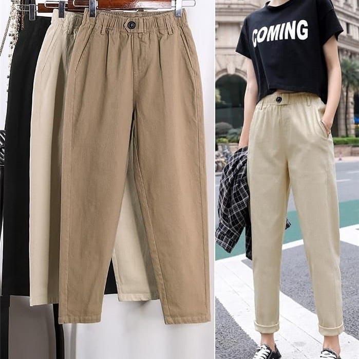 1KG MUAT 4PCS | COMFY LINEN PANTS KANCING CELANA PANJANG RAMI HITS OOTD KOREAN STYLE FASHION GROSIR WANITA TERMURAH