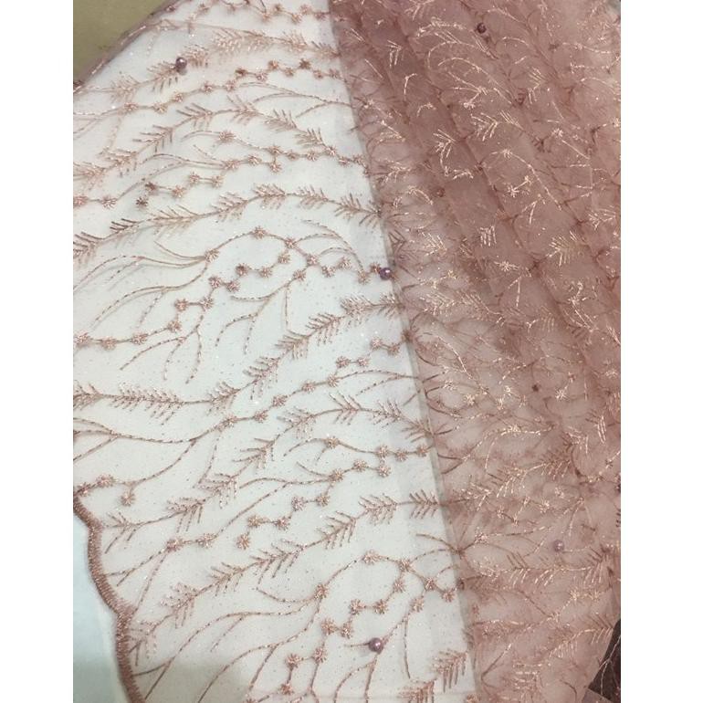 Kain Brokat Tile Mutiara padi warna rose Gold (KODE 7604)