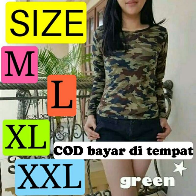 KAOS WANITA ARMY TENTARA LORENG BAJU ARMI CEWEK LENGAN PANJANG SIZE M - XXL