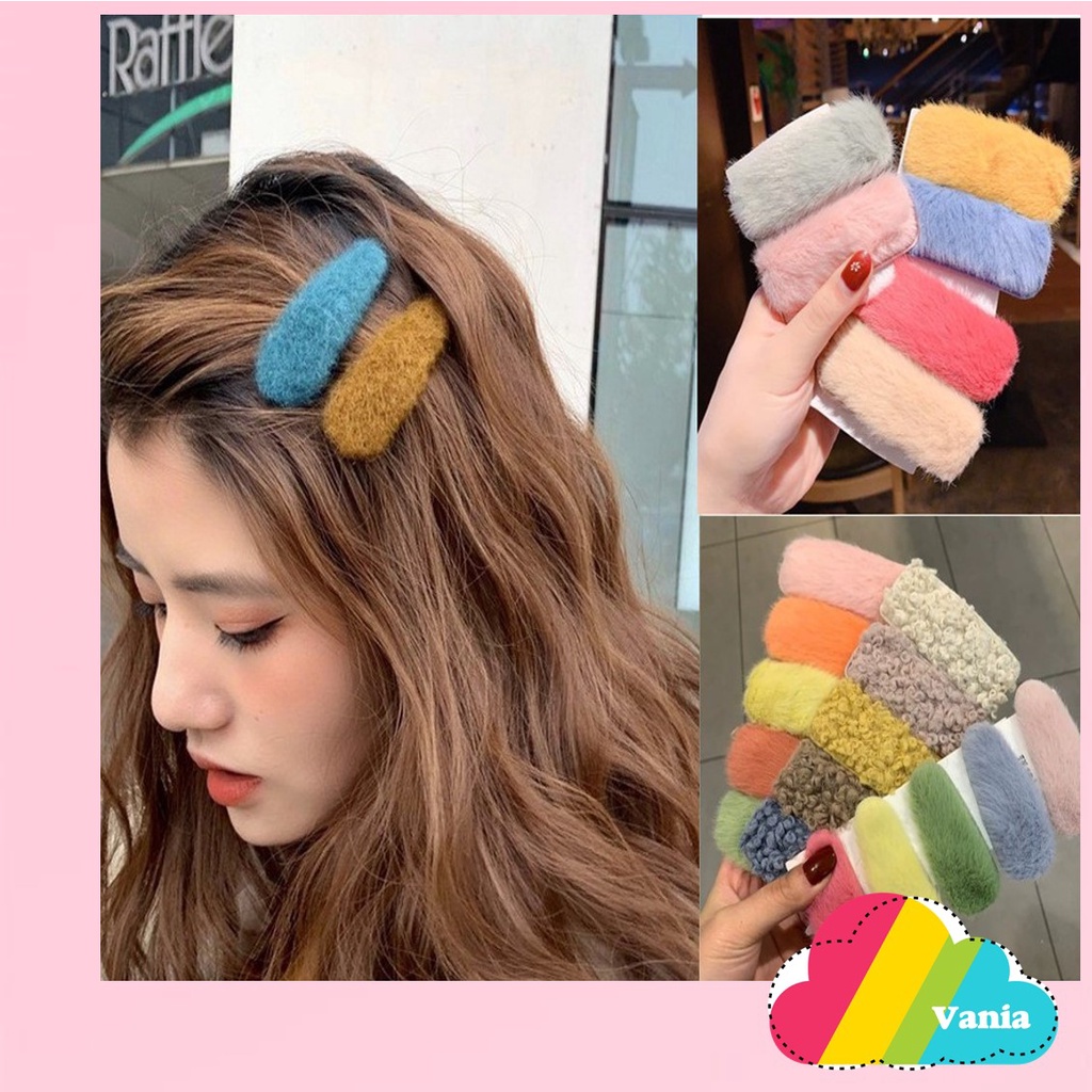 Jepit rambut model bulu korea import murah style lucu hairpin fashion gaya wol jepitan