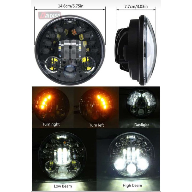 LAMPU DEPAN DAYMAKER 16 LED 5.75 INCH 70 WATT HITAM