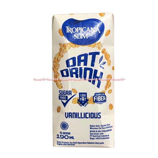 Tropicana Slim Oat Drink Vanillicious 190ml Sugar Free Low fat Susu Cair Bebas Gula Tidak Manis Susu Oats Gandum Uht Siap Minum 190 ml Tropicanaslim Oat Milk