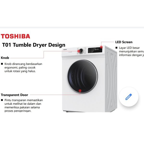 TOSHIBA TD-H80SEN Mesin Pengering Dryer SenseDry 8KG TDH80SEN Resmi