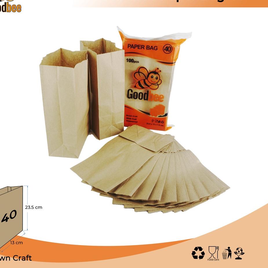 

Big Sale - Goodbee Paper Bag 40 - BROWN - Medium Kantong Kertas Goodbee 100pcs