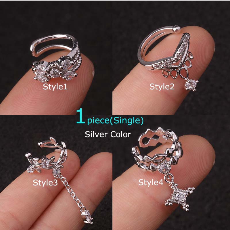 1Piece No Piercing Conch Cuff Earring Copper Zircon Ear Cartilage Fake Piercing Adjustable 10mm